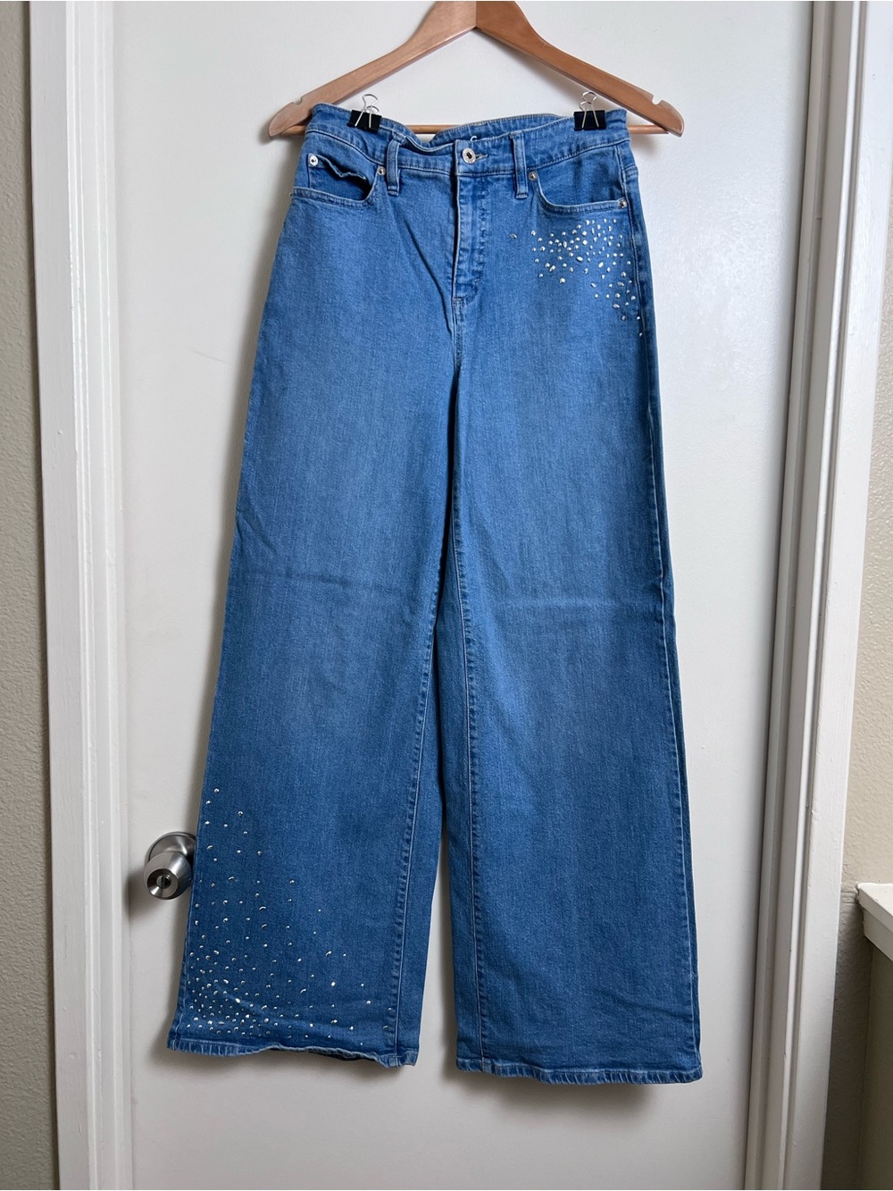 INC International Concepts Rhinestone Wide Leg Jeans Size 6/28 Y2K